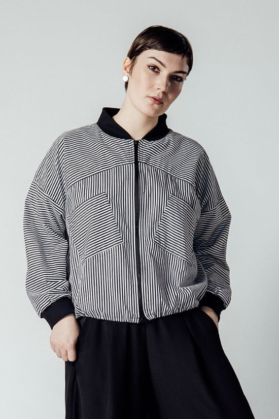 Image Title Striped Bomber Jacket